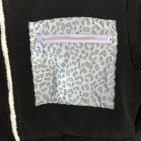 Zara Teddy Fleece & Neoprene Jacket Women's Large Black & White Full‎ Zip Animal - Picture 3 of 11